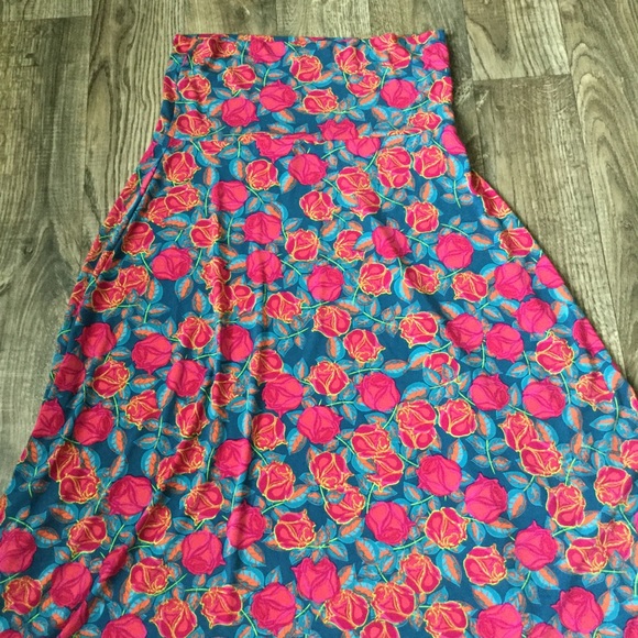 Lularoe Maxi Floral Rose Skirt-SZ S Pink/Blue - Picture 2 of 4